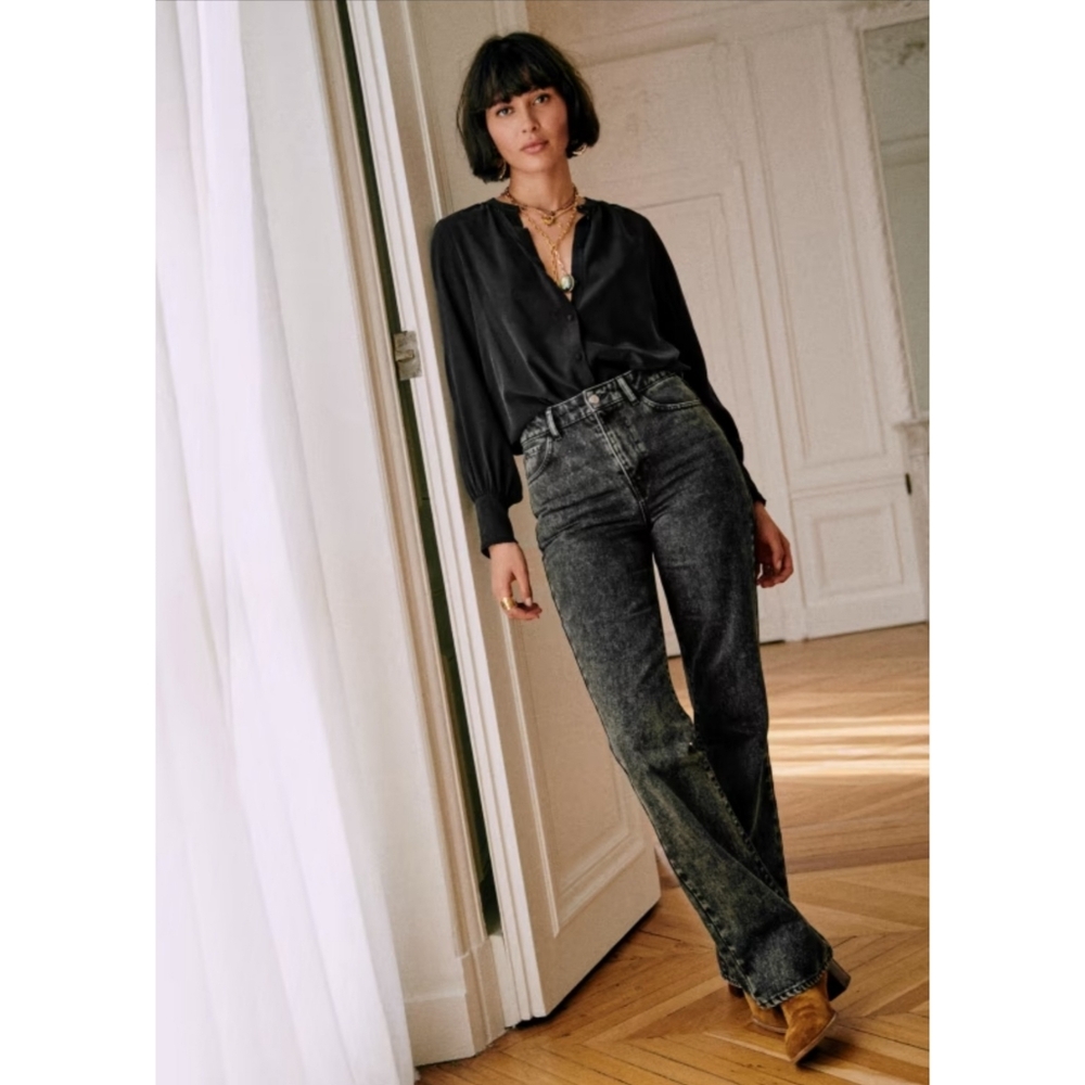 Sézane | Serge Denim Trousers Straight Leg Jeans in Washed Black Size FR 42